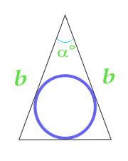 Powierzchnia okręgu wpisanego w trójkąt równoramienny, liczona po bokach trójkąta i kąt między nimi