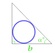 Районът на кръг, вписан в десен триъгълник, изчислен от страната и ъгъла